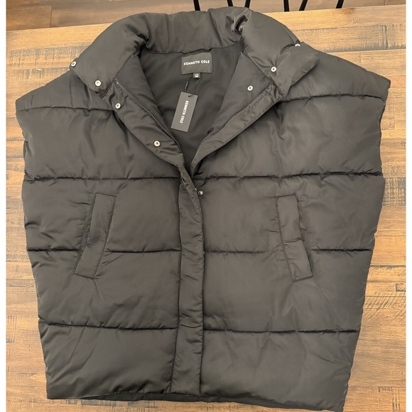 Kenneth Cole Jackets & Blazers - Kenneth Cole Puffer Vest Womens L/XL Black Zip Snap Stand Up Neck NWT $139